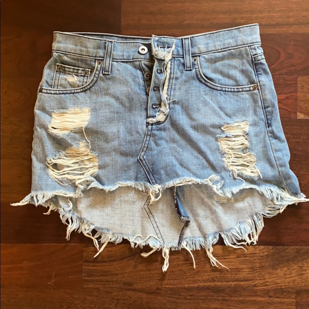 Carmar Distressed High-Low Jean Skirt